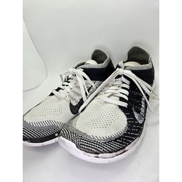 Nike Free 4.0 Flyknit Shoes Men's 8.5 White Black Oreo Running Athletic Sneakers - Picture 4 of 8